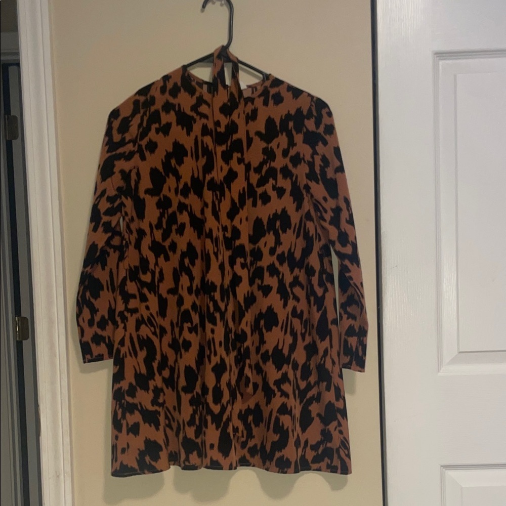 SHEIN Black and Brown Animal Print Long Sleeve Dress